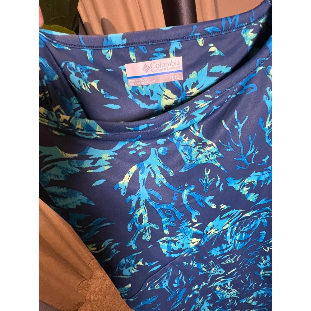 Columbia PFG Freezer Dress Womens Large Blue Teal Coral Reef Print Sleeveless - Picture 2 of 2